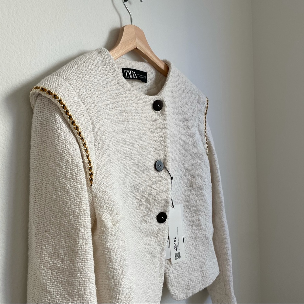 Zara Textured Jacket With Contrasting Piping - Picture 15 of 16